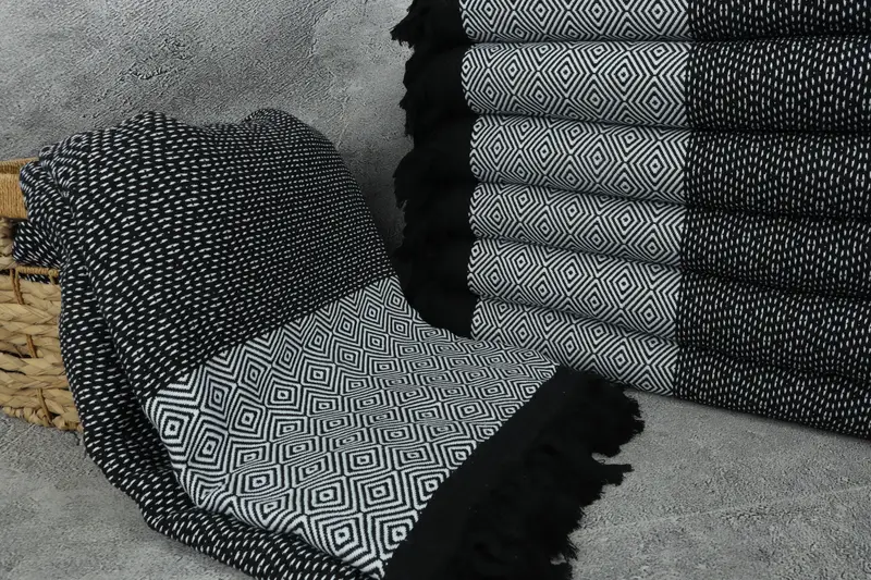 Woven Throw Blanket, Bachelorette Gifts, 96x80 Cotton Diamond Towel, Tablecloth, Turkish Tablecloth, Home Gift, Turkish Towel Beach Blanket - 3