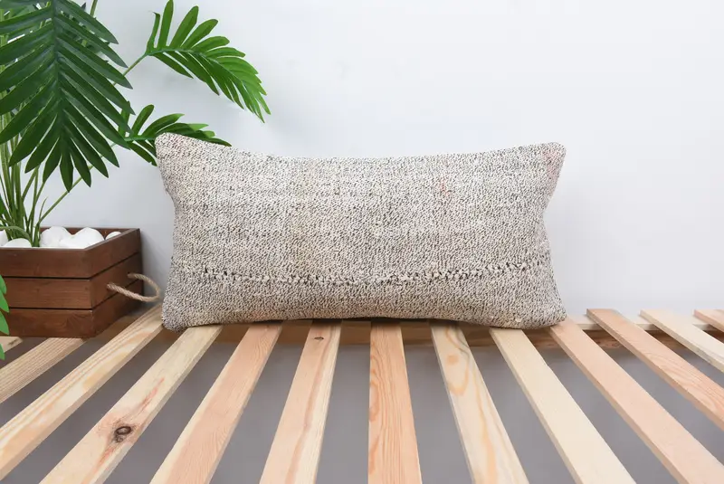 Rustic Cushion, Kilim Cushion Sham, 12x24 Beige Cushion Case, Cushion Case, Kilim Pillow, Vintage Pillow - 1