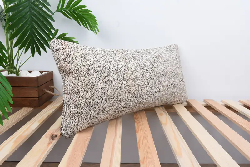 Rustic Cushion, Kilim Cushion Sham, 12x24 Beige Cushion Case, Cushion Case, Kilim Pillow, Vintage Pillow - 4