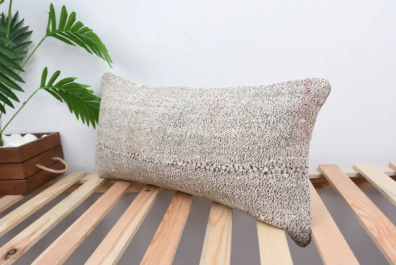 Rustic Cushion, Kilim Cushion Sham, 12x24 Beige Cushion Case, Cushion Case, Kilim Pillow, Vintage Pillow - 5