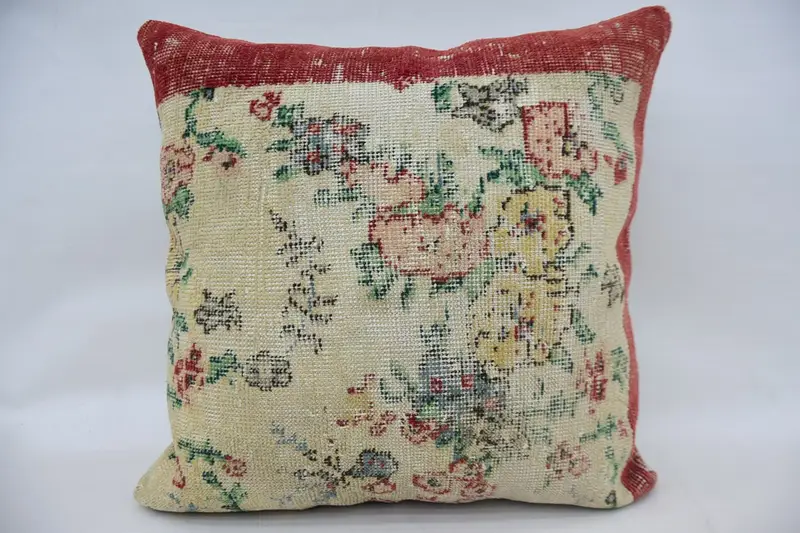 Vintage Beige Handwoven Cushion Cover, Gift 24x24 inch Pillow Cover - 1