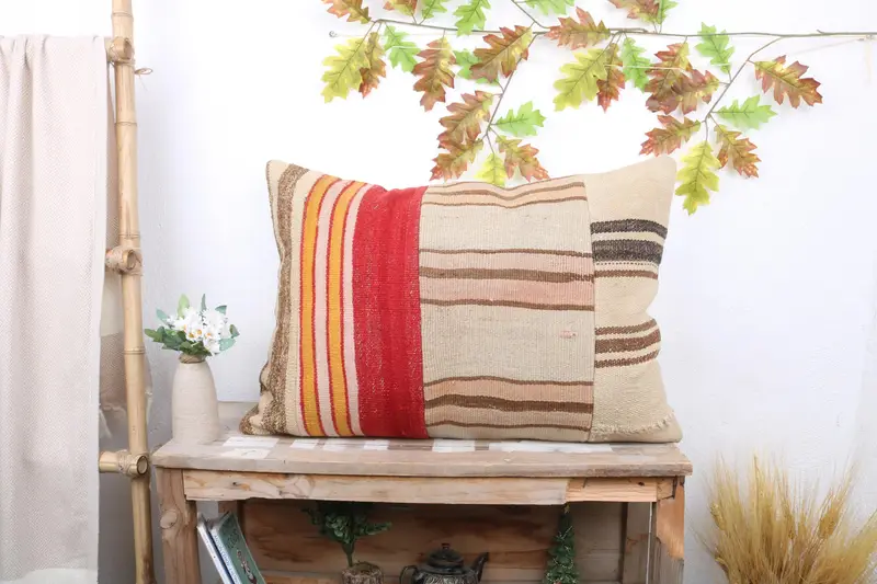 Besticktes Leinen-Wurfkissen, 20x28 Vintage-Patchwork-Kissen