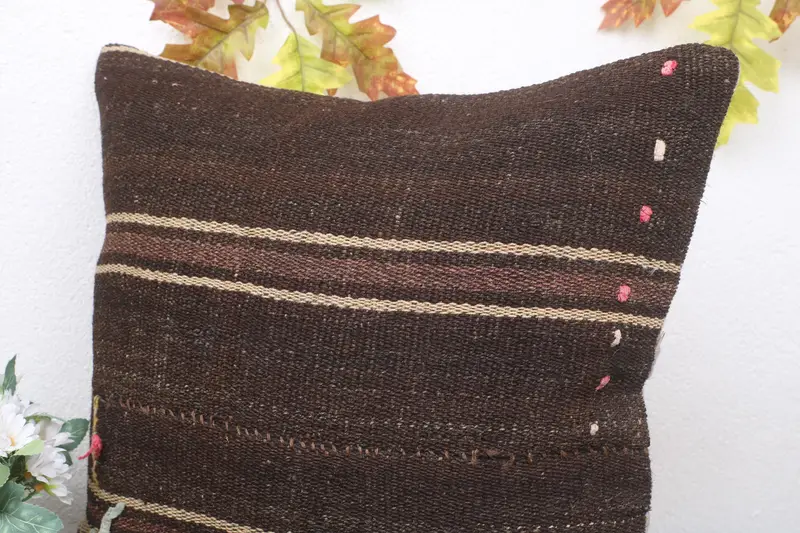 Home Decor Pillow, Turkish Kilim Pillow, Outdoor Bolster Pillow Sham, Pillow Case, 18x18 Brown Pillow Sham, Antique Pillows - 5
