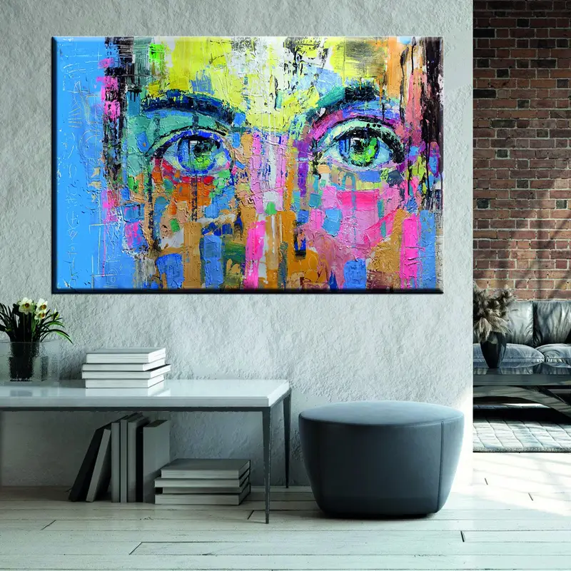 Colorful Men Portrait Canvas Art, Abstract Oil Painting, Modern Wall Art, Abstract Artwork, Men Face Wall Art, Abstract Print, Eyes Wall Art - 2