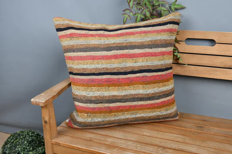 Cushion, Hippie Throw Pillow Sham, Office Chair Cushion, Vintage Pillow, Handmade Kilim Cushion, Gift Pillow, 24x24 Red Pillow - 1