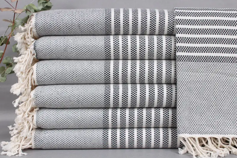 Personalized Turkish Beach Towel Dark Gray Striped, 40x75 Inches
