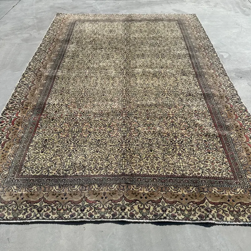6.4x9.7 ft Vintage Rug, Turkish Large Rug, Beige Pink Bordered Rug - 1