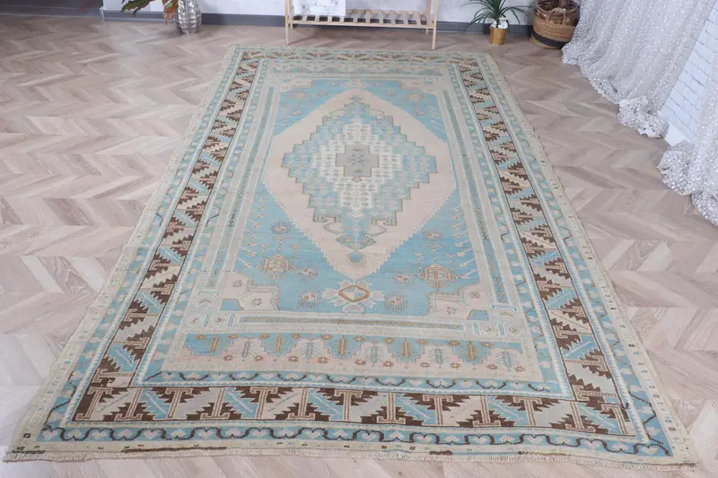 Handmade Blue Southwestern Rug, 0.5x10.1 ft Chic Decor