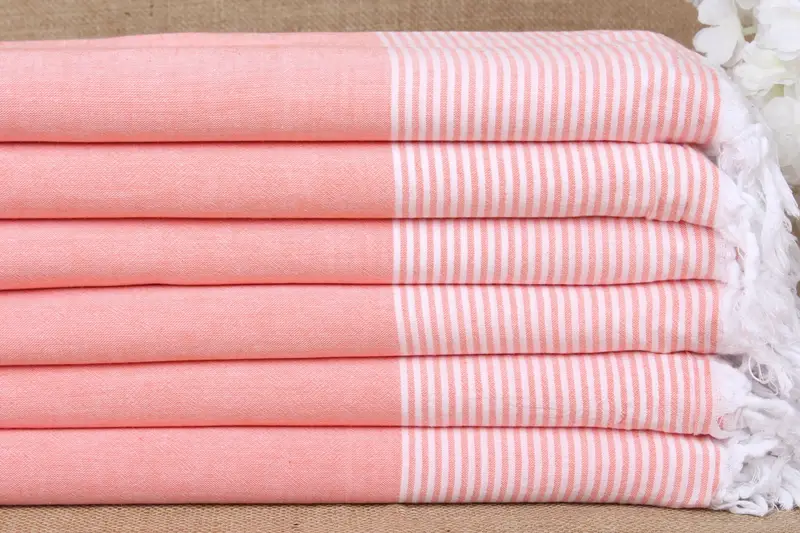 Wedding Favor Coral Striped Towel Organic Cotton, 36x79 Inches