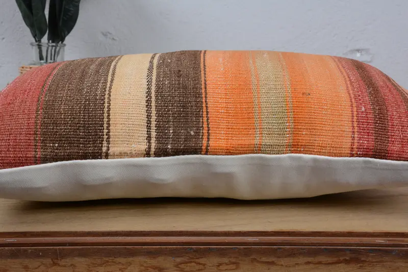 Pillow, Comfy Throw Cushion Case, Kilim Cushion Sham, Handmade Kilim Cushion, Nautical Throw Pillow, 12x20 Brown Pillow Sham, Vintage Kilim Pillow - 5