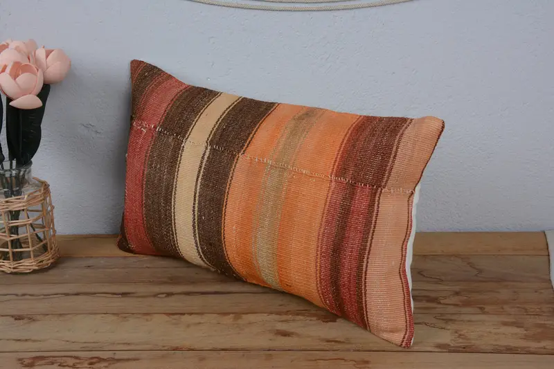 Pillow, Comfy Throw Cushion Case, Kilim Cushion Sham, Handmade Kilim Cushion, Nautical Throw Pillow, 12x20 Brown Pillow Sham, Vintage Kilim Pillow - 4