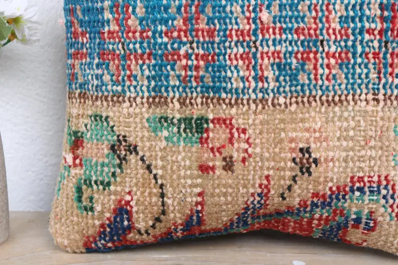 Kilim Pillow, 12x12 Blue Pillow Sham, Cushion Cover, Floor Cushion Case, Meditation Cushion Cover, Natural Pillow, Boho Pillow, Gift Pillow - 3