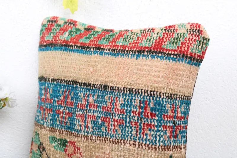 Kilim Pillow, 12x12 Blue Pillow Sham, Cushion Cover, Floor Cushion Case, Meditation Cushion Cover, Natural Pillow, Boho Pillow, Gift Pillow - 5