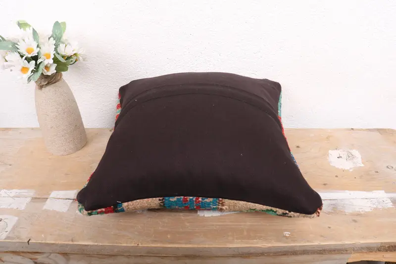 Kilim Pillow, 12x12 Blue Pillow Sham, Cushion Cover, Floor Cushion Case, Meditation Cushion Cover, Natural Pillow, Boho Pillow, Gift Pillow - 7