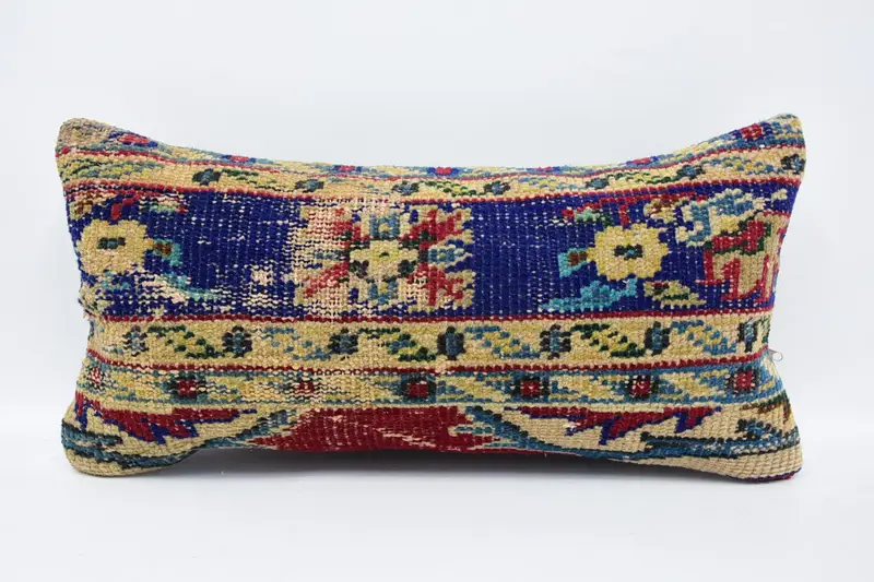 Vintage Pillow, Vintage Throw Cushion Case, 12x24 Blue Pillow Case, Antique Pillows, Retro Throw Cushion, Turkish Kilim Pillow, Pillow Sham - 1