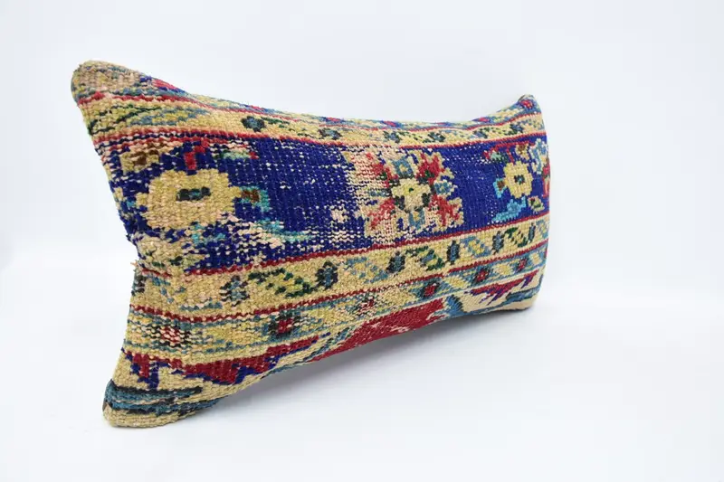 Vintage Pillow, Vintage Throw Cushion Case, 12x24 Blue Pillow Case, Antique Pillows, Retro Throw Cushion, Turkish Kilim Pillow, Pillow Sham - 3