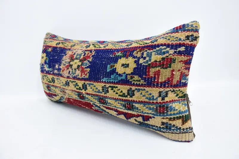 Vintage Pillow, Vintage Throw Cushion Case, 12x24 Blue Pillow Case, Antique Pillows, Retro Throw Cushion, Turkish Kilim Pillow, Pillow Sham - 4