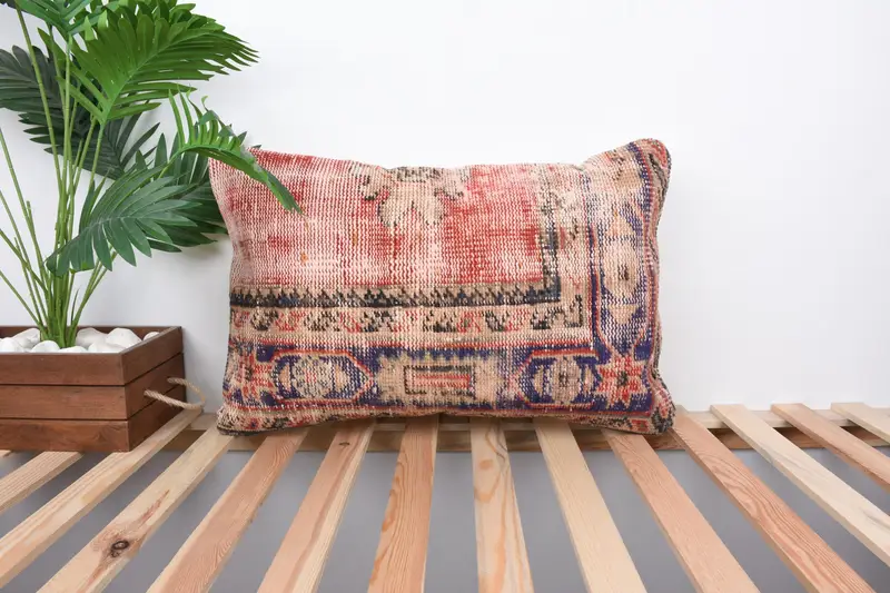 Boho Pillow Sham Cover, 16x24 Red Cushion Case, Turkish Rugs Pillow, Cozy Throw Cushion Case, Vintage Kilim Pillow, Pillow Sham, Gift Pillow - 1