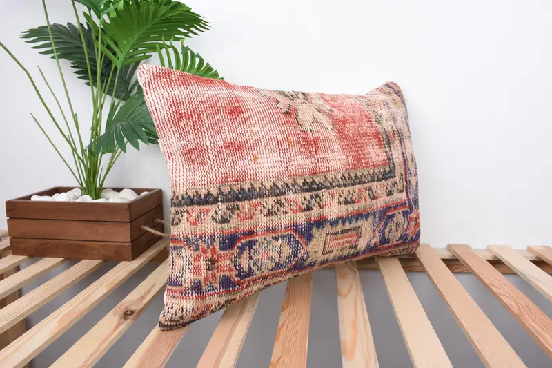 Boho Pillow Sham Cover, 16x24 Red Cushion Case, Turkish Rugs Pillow, Cozy Throw Cushion Case, Vintage Kilim Pillow, Pillow Sham, Gift Pillow - 4