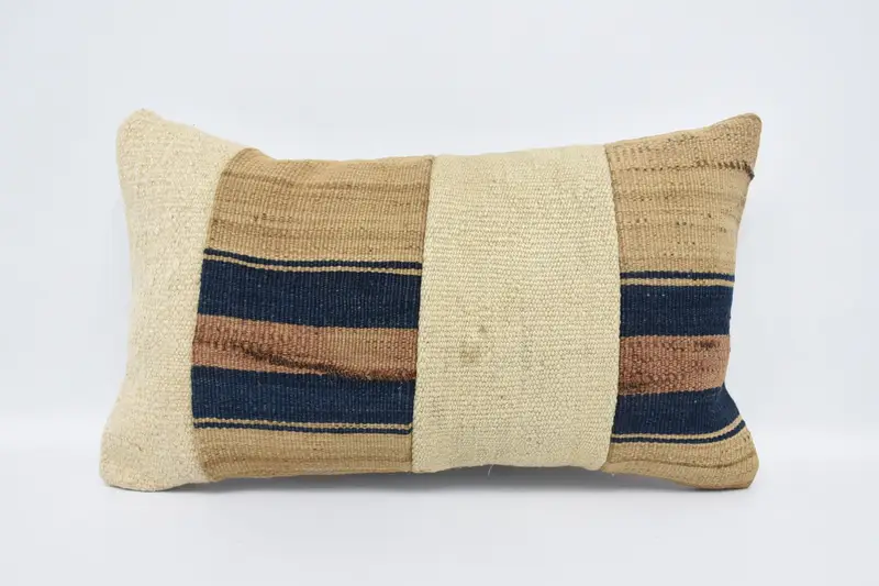 Seasonal Decor Throw Gift Cushion, 12x20 inch Striped Beige Pillow Cover - 1