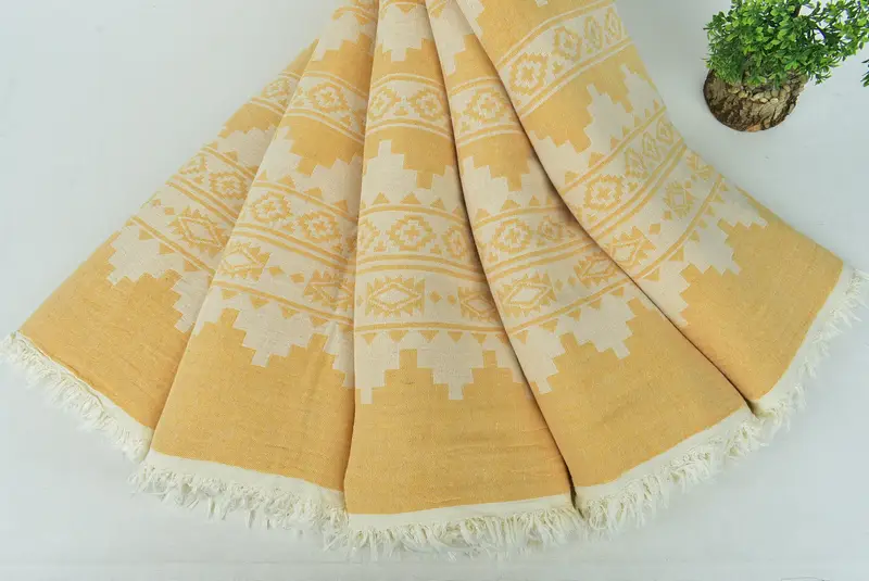 Boho Throw Blankets, Oversized Beach Towel, Shower Curtain, Turkish Blanket, 86x56 Cotton Kilim Towel, Throw Blankets, Bridal Shower Gift - 10