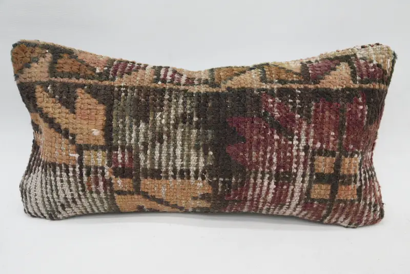 Cushion, Pillow for Sofa, 8x16 Brown Cushion, Decorative Throw Pillow Case, Authentic Cushion Cover, Turkish Kilim Pillow, Kilim Pillow Cover - 1
