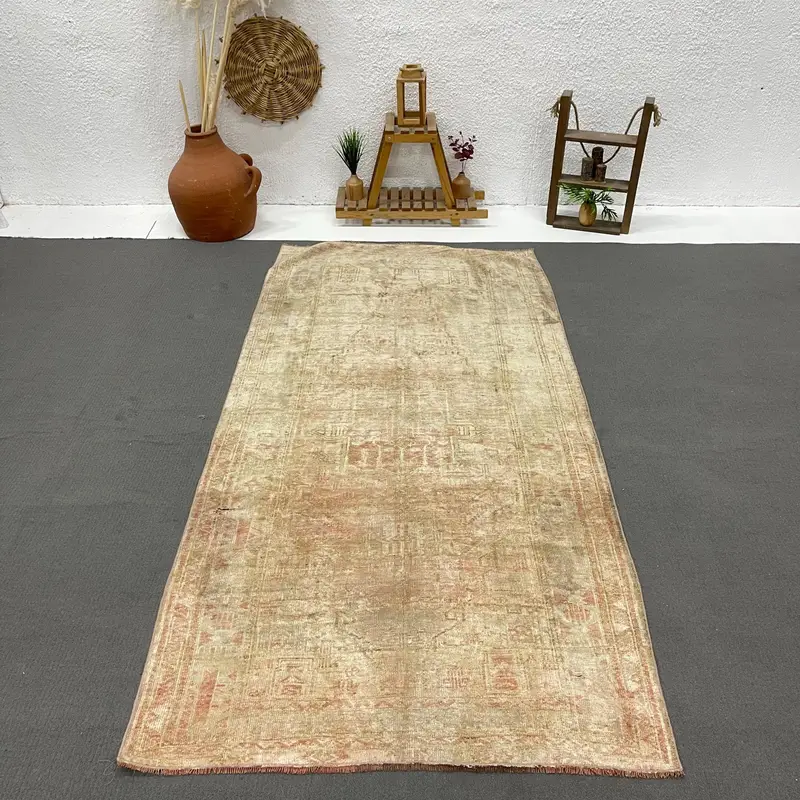 4.3x8.5 ft Oushak Turkish Rug, Brown Plants & trees Vintage Rug Wool - 1