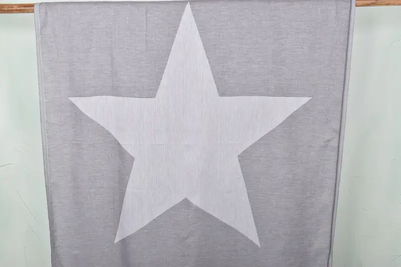 Dark Gray Cotton Towel Star Design, Handmade, 40x71 Inches