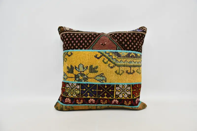 Yoga Cushion Case, Vintage Kilim Pillow, Kilim Pillow Cover, Pillow for Couch, Pillow Sham, 24x24 Orange Pillow Case, Kilim Rug Pillow Case - 1