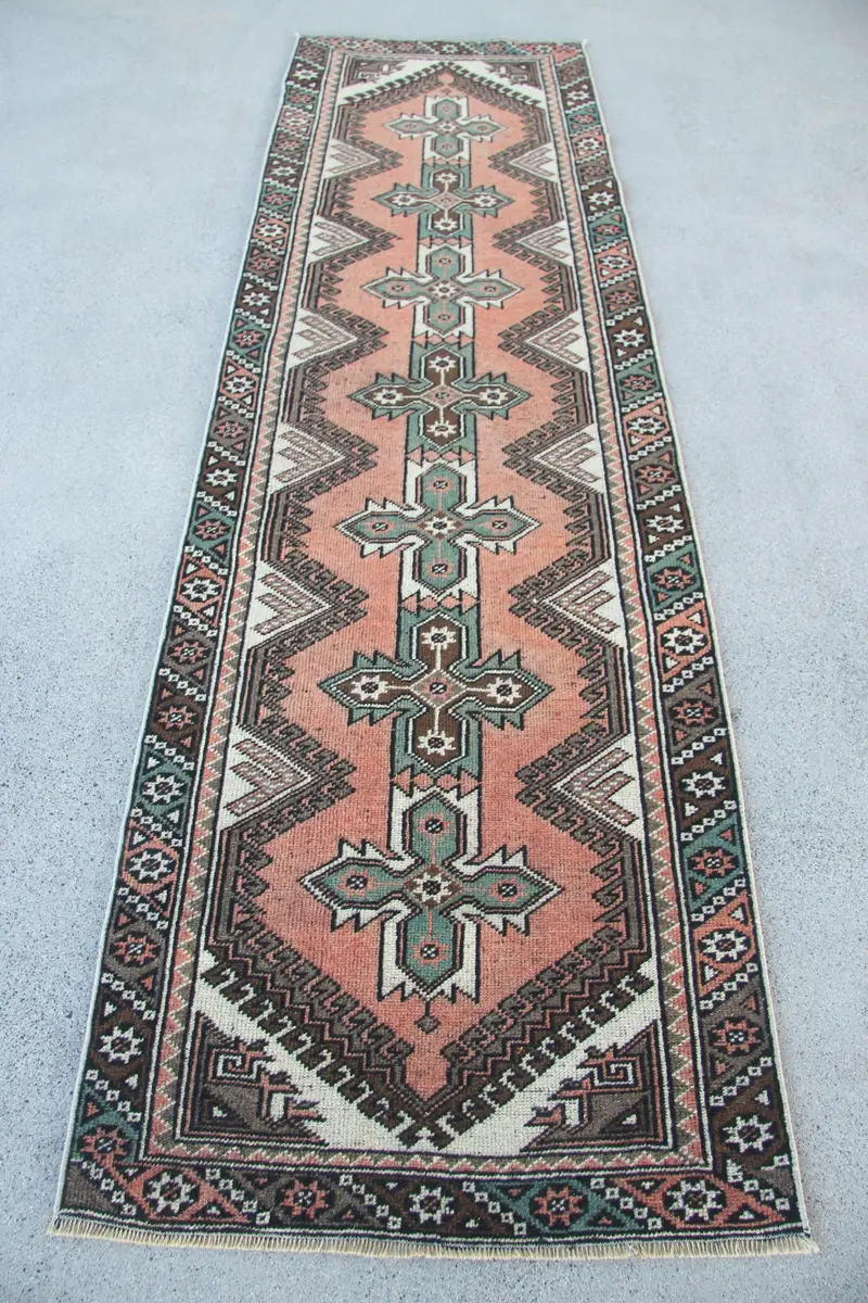 Brown Moroccan Rug, 2.5x8.7 ft Beige Accent