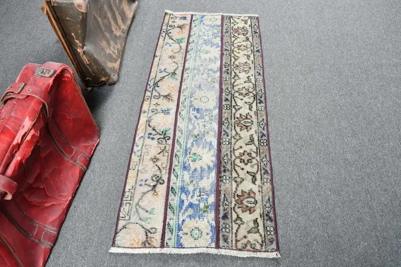 Türk 1.8x4.6 ft Halı, Oushak Vintage Halı, Mavi Fas Halısı Yün - 1