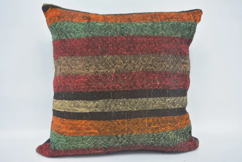 Rot-grün gestreiftes Kissen, Vintage besticktes Kissen