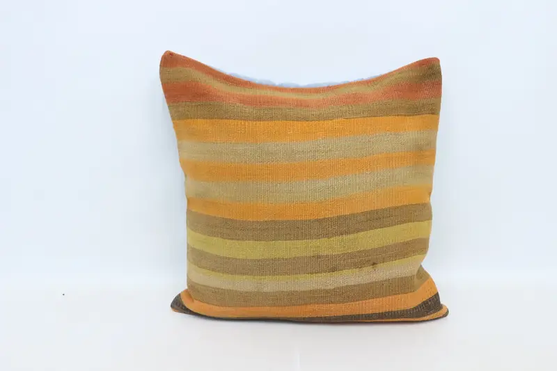 Vintage Kilim Throw Pillow, Cushion, Turkish Kilim Pillow, 28x28 Orange Pillow, Pillow for Couch, Southwestern Pillow Sham - 1