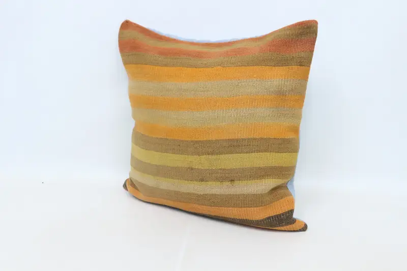 Vintage Kilim Throw Pillow, Cushion, Turkish Kilim Pillow, 28x28 Orange Pillow, Pillow for Couch, Southwestern Pillow Sham - 4