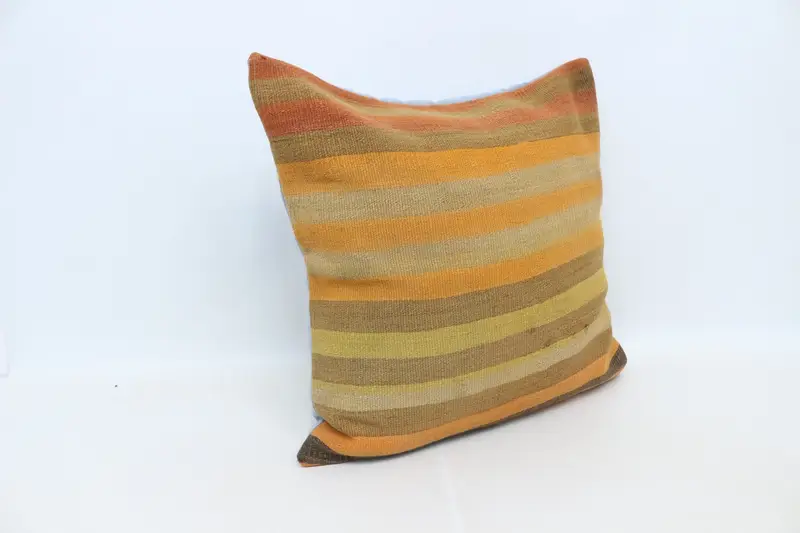 Vintage Kilim Throw Pillow, Cushion, Turkish Kilim Pillow, 28x28 Orange Pillow, Pillow for Couch, Southwestern Pillow Sham - 3