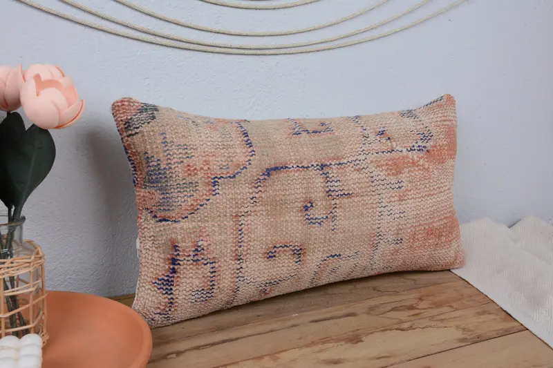 12x24 Beige Pillow Cover, Bright Pillow Case, Boho Pillow Sham Cover, Kilim Rug Cushion Case, Interior Designer Pillow, Turkish Pillow, Cushion - 1