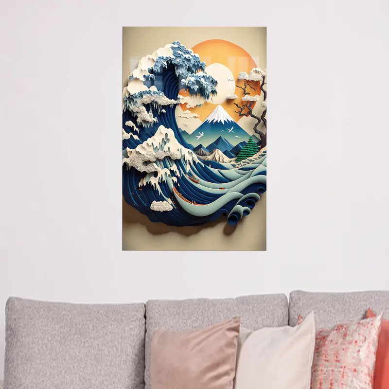 Vidrio impreso elegante: paisaje marino abstracto de la ola de Kanagawa