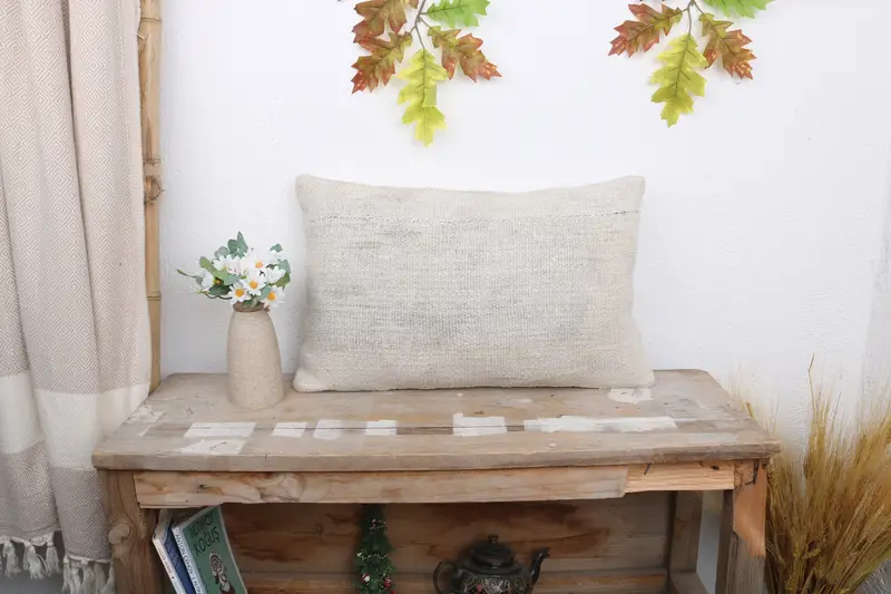 Tapestry Pillow Sham, Boho Pillow, 12x20 White Pillow Cover, Boho Pillow Sham Cover, Turkish Kilim Pillow, Pillow Case, Accent Pillow Case - 1