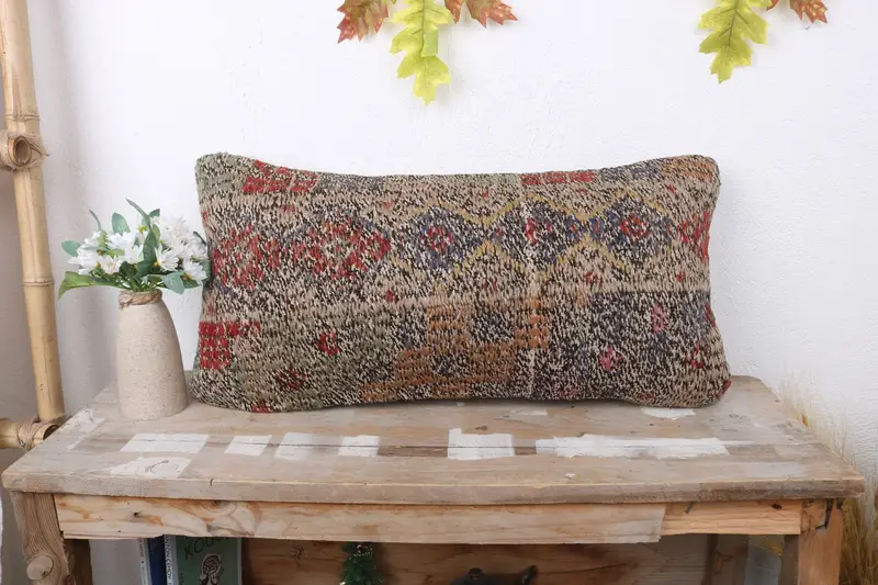 Vintage Pillow, Vintage Kilim Pillow, Ethnic Throw Cushion Cover, Cushion Cover, 12x24 Beige Pillow Sham, Gift Pillow, Kilim Pillow - 1