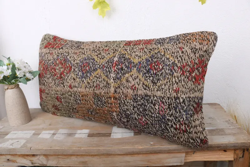 Vintage Pillow, Vintage Kilim Pillow, Ethnic Throw Cushion Cover, Cushion Cover, 12x24 Beige Pillow Sham, Gift Pillow, Kilim Pillow - 4