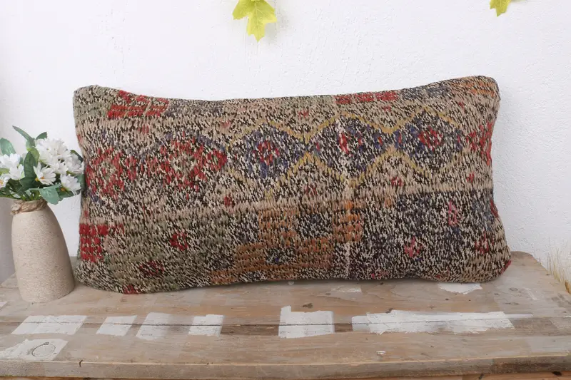 Vintage Pillow, Vintage Kilim Pillow, Ethnic Throw Cushion Cover, Cushion Cover, 12x24 Beige Pillow Sham, Gift Pillow, Kilim Pillow - 2
