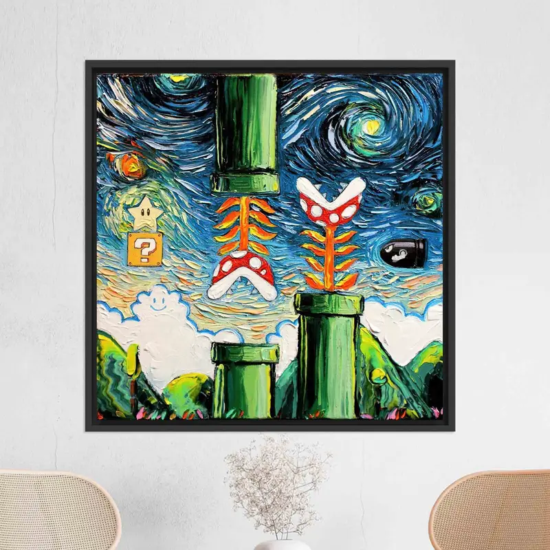 Süper Mario Dünyası Yıldızlı Gece Kanvas Tablo Tablo