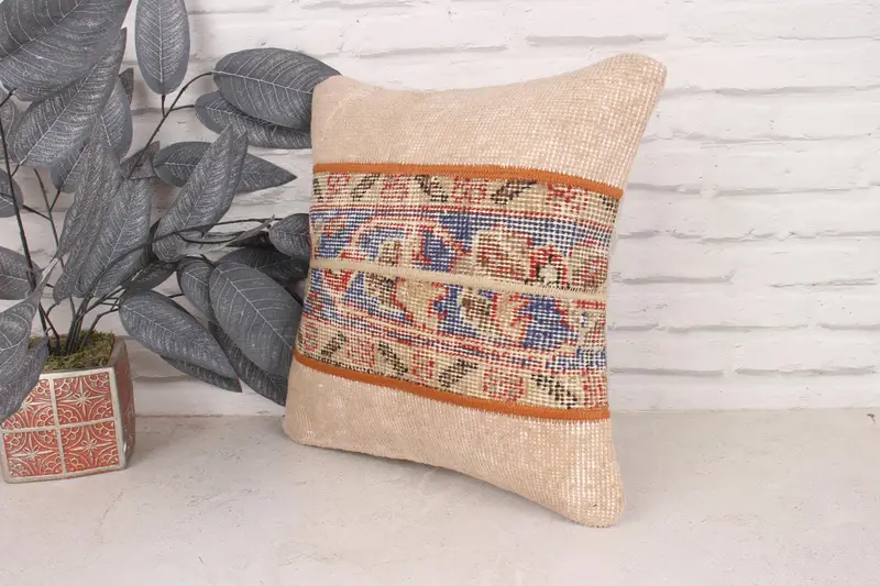 Boho Pillow Sham Cover, Boho Pillow, Turkish Pillow, 16x16 Blue Cushion Case, Floor Cushion Cover, Decorative Throw Cushion, Cushion Cover - 4