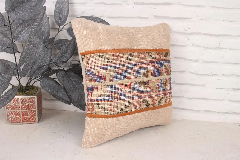 Boho Pillow Sham Cover, Boho Pillow, Turkish Pillow, 16x16 Blue Cushion Case, Floor Cushion Cover, Decorative Throw Cushion, Cushion Cover - 3