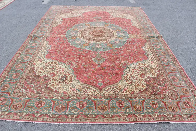 8x11,4 ft Teppich, türkischer Vintage-Übergröße-Teppich, roter Oushak-Wollteppich - 1