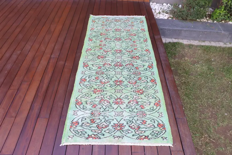 Alfombra a cuadros verde y naranja, decoración elegante de 2,7 x 6,5 pies