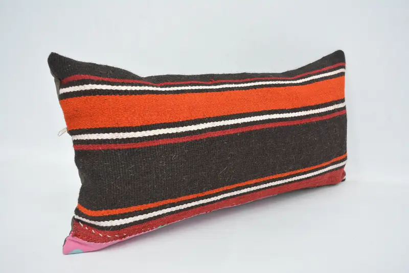 Throw Kilim Pillow, Authentic Cushion, Turkish Kilim Pillow, Turkish Corner Pillow Sham, Cushion Case, Handmade Kilim Cushion, 12x24 Orange Cushion - 3