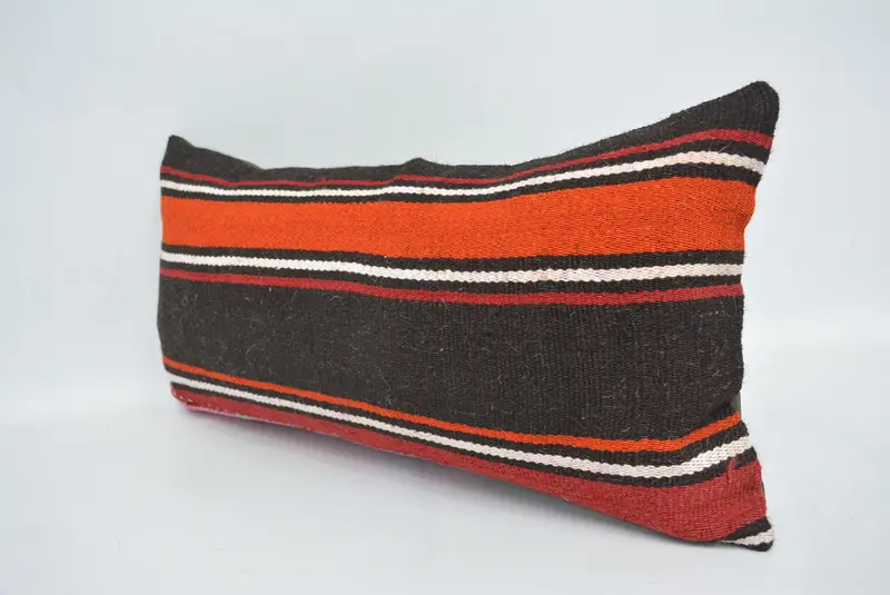 Throw Kilim Pillow, Authentic Cushion, Turkish Kilim Pillow, Turkish Corner Pillow Sham, Cushion Case, Handmade Kilim Cushion, 12x24 Orange Cushion - 4