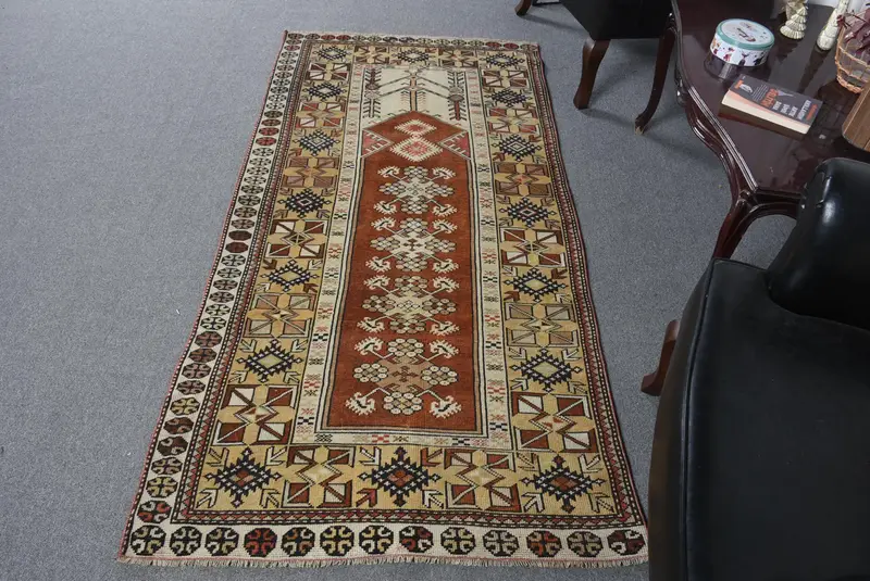 ブラウン オリエンタル ラグ、3.3x6.6 フィート ベージュ アクセント