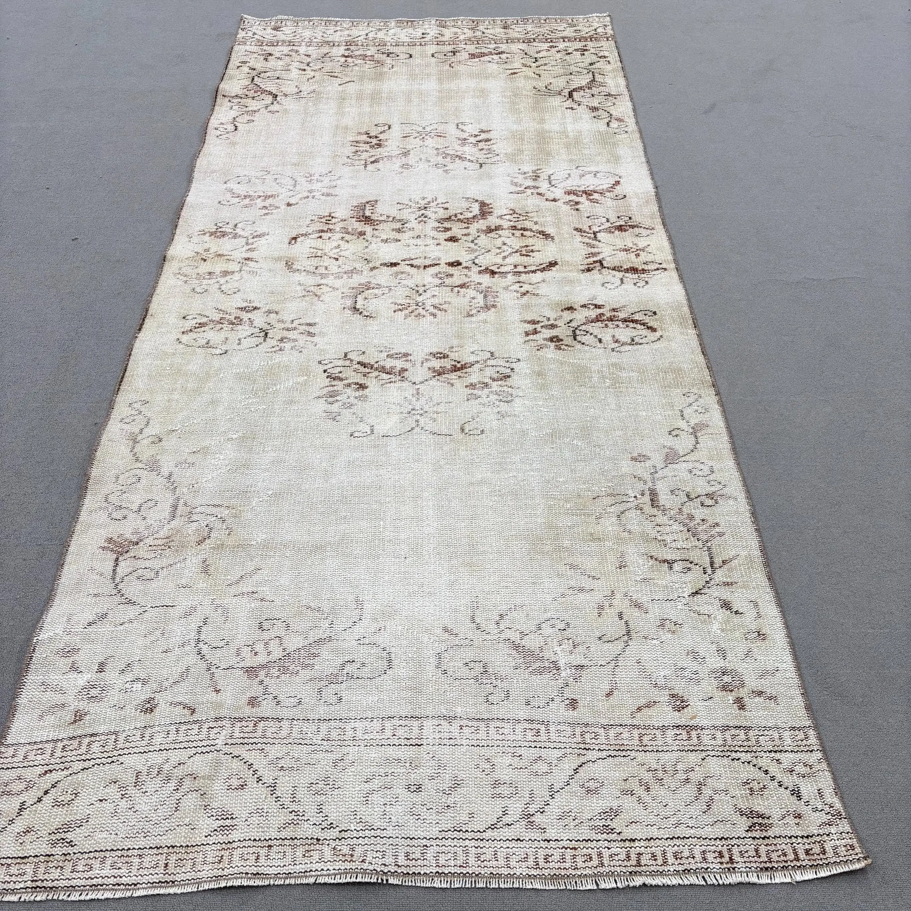 4.2x9.3 ft Area Vintage Rug, White Camouflage Turkish Rug - 1